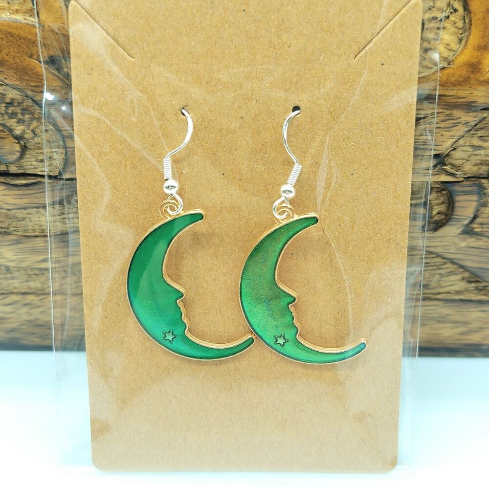 Green Celestial Moon Earrings